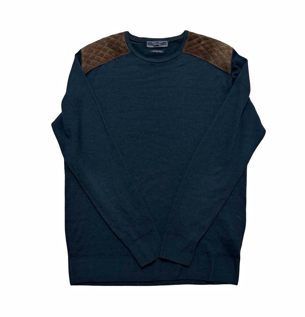 ZARA MAN Wool Knit Crewneck Pullover Sweater Men’s XL Green Quilted Solid